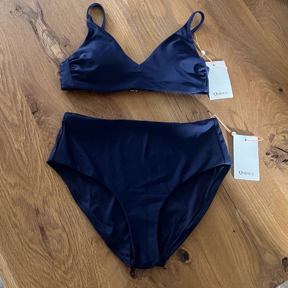 Quince Navy Blue Bikini Set NWT XS Minimalist High Waisted 2 Piece Swim - Picture 11 of 11